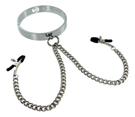 collar with nipple clamps|Master Series Chrome Slave Collar with Nipple Clamps, .